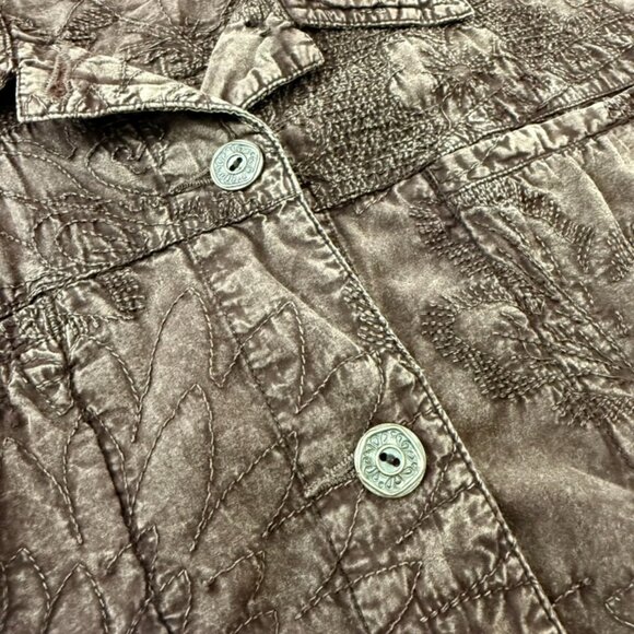 Chico’s Women’s Brown Floral Embroidered Button Front Jacket Size 2- Large - Picture 8 of 13